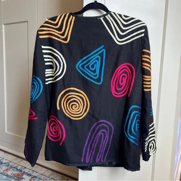 Vintage Allure Art to Wear Geometric Embroidered Ribbon Jacket 80s 90s Medium - Picture 2 of 4